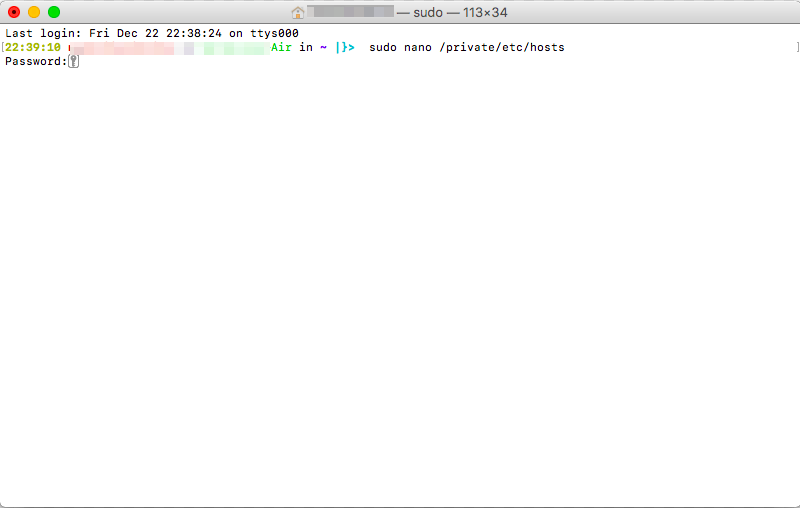 Sudo Nano Terminal command to view and edit hosts file on Mac